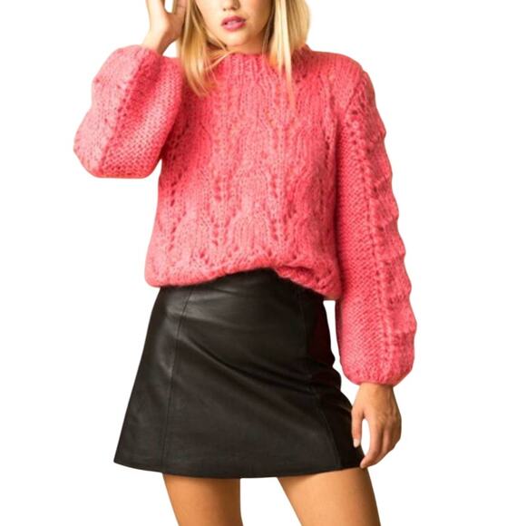 Ganni Sweaters - GANNI Julliard Mohair Wool Sweater Hot Pink Chunky Cable Knit XS